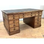 A mid-19th century mahogany twin pedestal partners desk, the top inset with tooled skiver writing