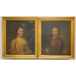 English School, c. 1770, a pair of Portraits of a Lady and Gentleman, half-length, she portrayed