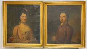 English School, c. 1770, a pair of Portraits of a Lady and Gentleman, half-length, she portrayed