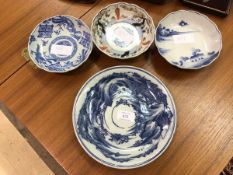A 19thc blue and white Chinese plate depicting landscape measures 22cm diameter and three