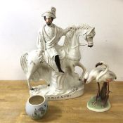 A mixed lot including a Staffordshire flatback figure of Garibaldi on horseback, measures 39cm high,