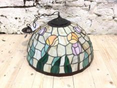 A Tiffany style hanging light shade, measures 30cm approximately to top of shade, x 50cm diameter at