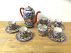 A 1920's/30's Japanese satsuma coffee service including a coffee pot, measures 19cm high, five