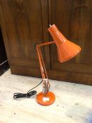 An anglepoise desk lamp with conical shade and circular base, not stamped, measures 83cm high