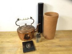 A mixed lot including a Chinese seal, measures 10cm high, a copper kettle, terracotta wine cooler,