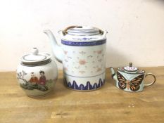 A mixed lot including a Chinese teapot with rattan swing handle to top, measures 17cm high, also a