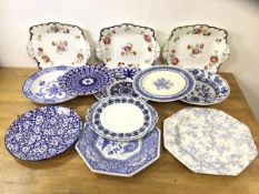 A mixed lot of china including blue and white plates some marked Royal Doulton, Spode and Johnson