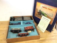 A 1930's Hornby train set, model NE, in original box which measures 9cm x 47cm x 41cm