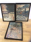A set of three early 20thc Japanese prints, two with the Kensington Fine Art Society verso, each