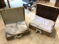 Two vintage suitcases with quantity of linens (a lot)