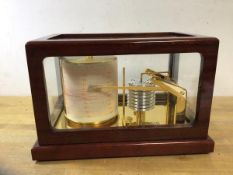 A modern barograph inscribed Cee Willis Liverpool, in glass case, measures 17cm x 27cm x 17cm