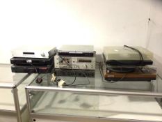 A mixed lot of audio visual equipment including a Pioneer Direct Drive stereo turntable, a Tangent