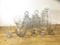 A mixed lot of glass including 19thc rummer and wine glass with etched leaf decoration, also a water