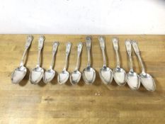A set of seven table spoons, the bowls are stamped DL AB4 Metal Blanc, each measures 21cm, along