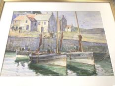 Francis Patrick Martin, (Scottish - 1883-1966) Fife Harbour scene, watercolour, signed bottom right,