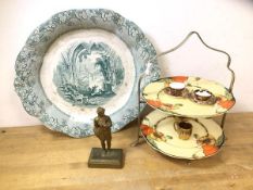 A mixed lot including a cake stand with two 1930's cake plates, measures 30cm high, along with two