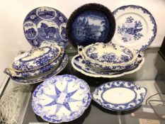 A collection of blue and white china including a commemorative plate inscribed verso, A Grey-