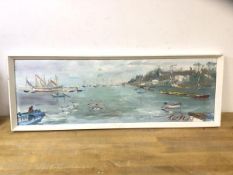 Terry Burke (1927-2018), Harbour Scene, oil, signed bottom right, measures 19cm x 59cm