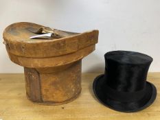 A gentleman's top hat inscribed to interior David Scott, Edinburgh, measures approximately 56.5cm