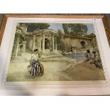 W Russell Flint, women washing laundry in pool, print, signed bottom right, measures 43cm x 56cm
