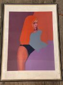 Limited edition print of young woman, signed bottom right, measures 61cm x 46cm