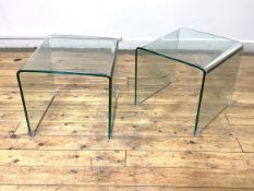 A pair of contemporary lamp tables, single sheet of moulded glass, in the manner of Ligne-Roset