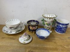 A mixed lot of china including a Royal Worcester breakfast cup with fishing decoration, inscribed to