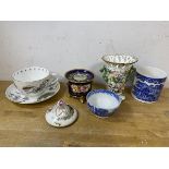 A mixed lot of china including a Royal Worcester breakfast cup with fishing decoration, inscribed to