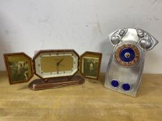 A 1950's / 60's West German Shuler, dressing table clock with two fold out screens to front