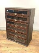 A Late 19th century mahogany and pine haberdashers chest, fitted with six drawers with glazed fronts