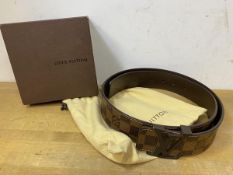 A Louis Vuitton checkered leather belt marked 90/36, with metal buckle