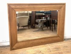 A Large contemporary rectangular oak framed wall hanging mirror, 105cm x 151cm