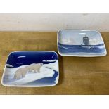 Two early 20thc Norwegian Porsgrunds china trinket dishes, one depicting polar bears, measures