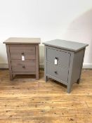 A Pair of traditional bedside chests, a-symmetrically finished in grey, each fitted with two