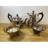 An Epns tea and coffee service with coffee pot, measures 21cm high, a teapot, sugar bowl and milk