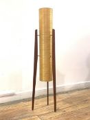 A 1960s vintage rocket light, the spun fibreglass shade on three teak supports, H113cm