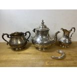 A Victorian Marshon Hall & Co Sheffield 1866 silver three-piece tea service, each piece of