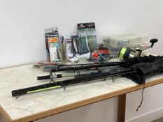 Fishing interest, a group of sea fishing accessories, including; Dogtooth tuna Co. boat rod;