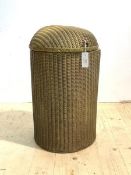 Lloyd Loom, An early 20th century wicker laundry basket of cylindrical form with hinged lid,