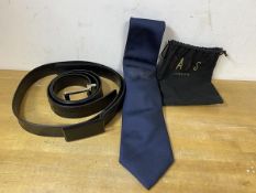 A Louis Vuitton silk tie, a Burberry belt marked 36/90, and a Daks belt (3)