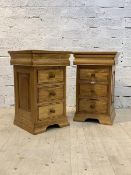 A Pair of Victorian style satin wood bedside chests, each fitted with cushion frieze drawer over