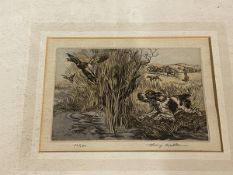 A 1930's etching, Running In, number 66/100, signed bottom right, measures 13cm x 17cm