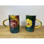 Two Wemyss large mugs, both in a polychrome floral pattern, handles to sides, one marked 213 to