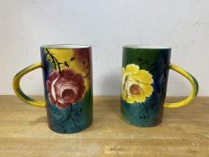 Two Wemyss large mugs, both in a polychrome floral pattern, handles to sides, one marked 213 to
