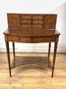 An 18th century style burr walnut Bon-heur de jour writing desk, late 20th century, the