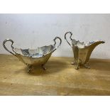 A 1915 Glasgow silver milk jug and sugar bowl, makers mark JAF, jug measures 14cm high, combined