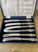 A boxed set of six 1923 Sheffield Silver handled butter knives