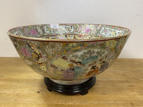 A Chinese bowl in famille rose pattern, figures before noble to bottom of well, with image repeating