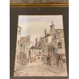 G Farrell, High School Yards Edinburgh 1837, ink and watercolour, signed and dated '76 bottom right,