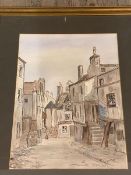 G Farrell, High School Yards Edinburgh 1837, ink and watercolour, signed and dated '76 bottom right,
